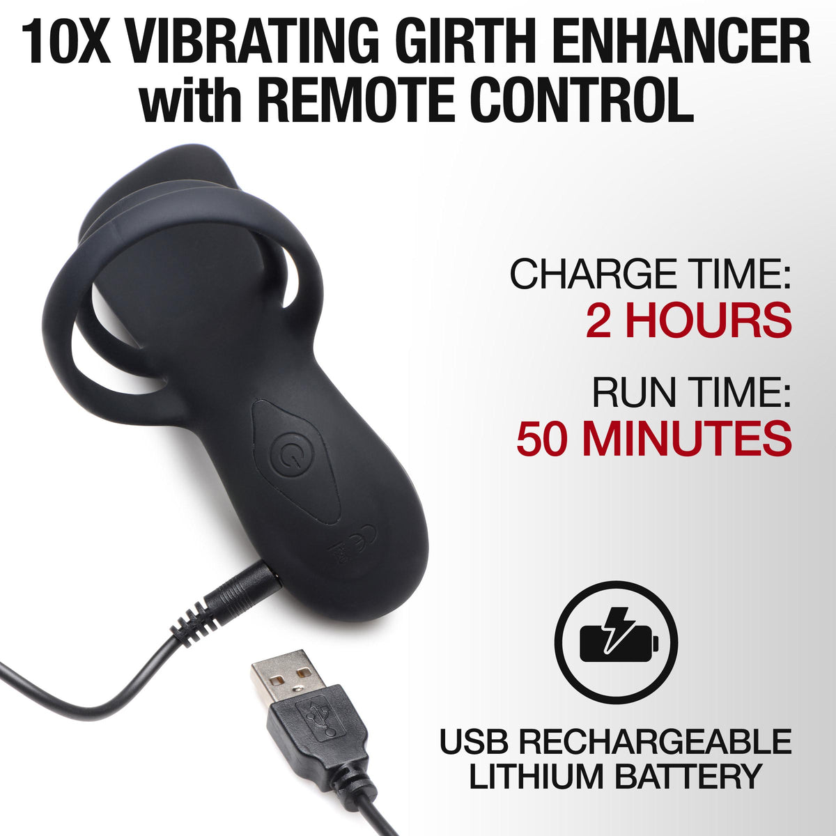 10X Silicone Vibrating Girth Enhancer with Remote Control – cock ring, Silicone (view 5)