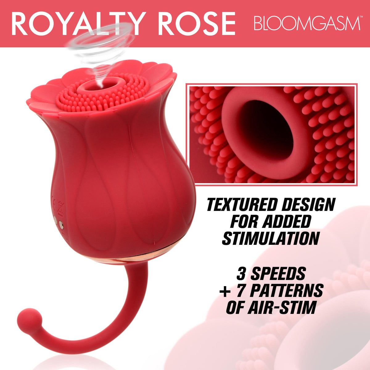 Royalty Rose Textured Suction Clit Stimulator – clitoral suction toy, Silicone (view 2)