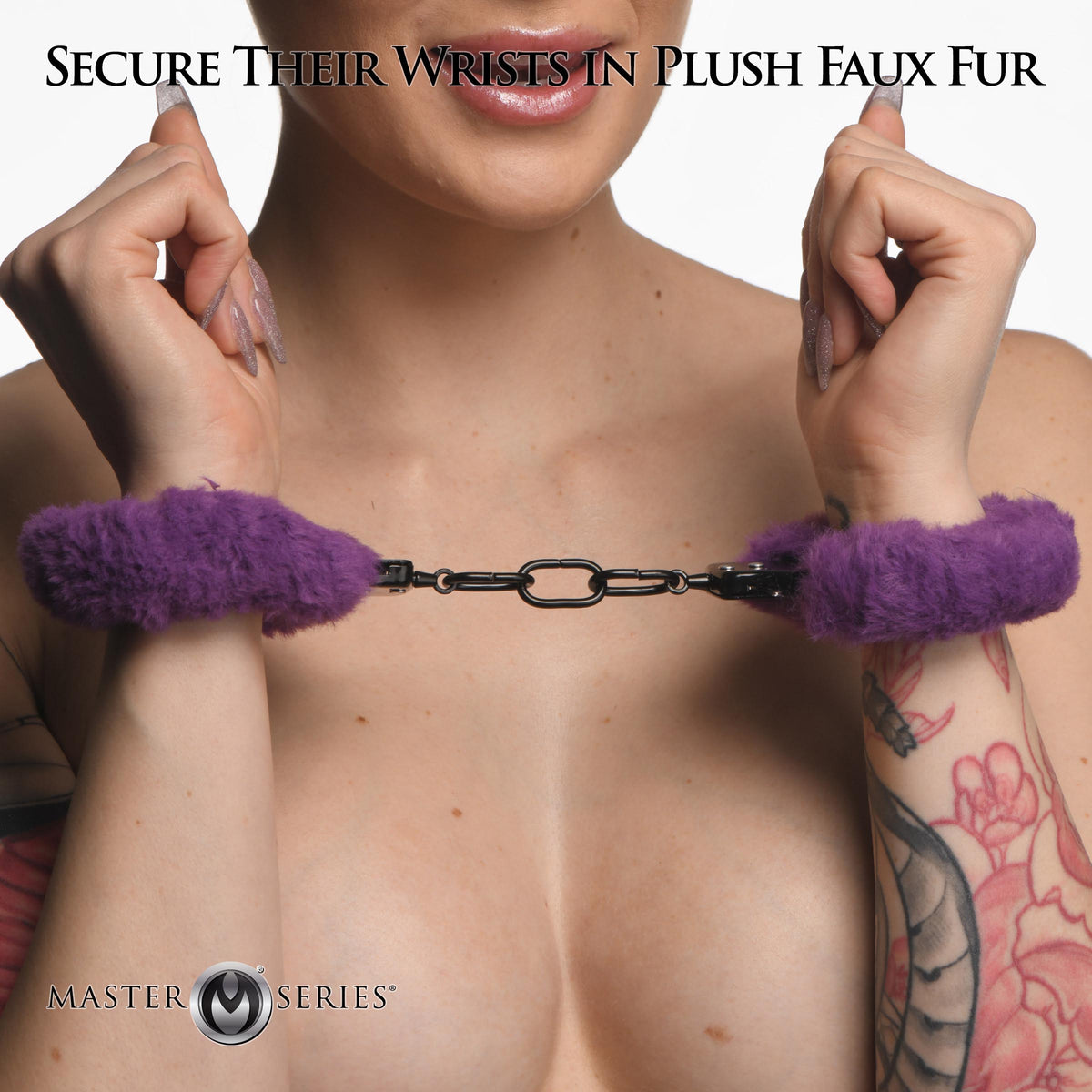 Cuffed in Fur Furry Handcuffs - Purple – restraints and cuffs, Metal (view 2)