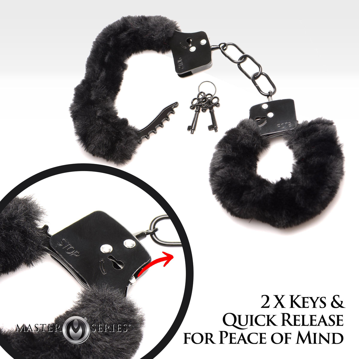 Cuffed In Fur Furry Handcuffs - Black – restraints and cuffs, Metal (view 4)