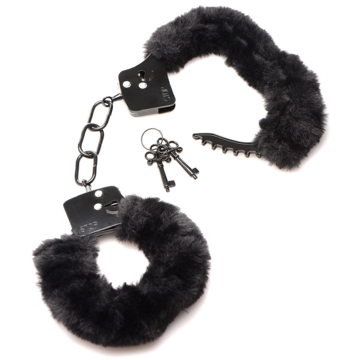 Cuffed In Fur Furry Handcuffs - Black – restraints and cuffs, Metal (view 6)
