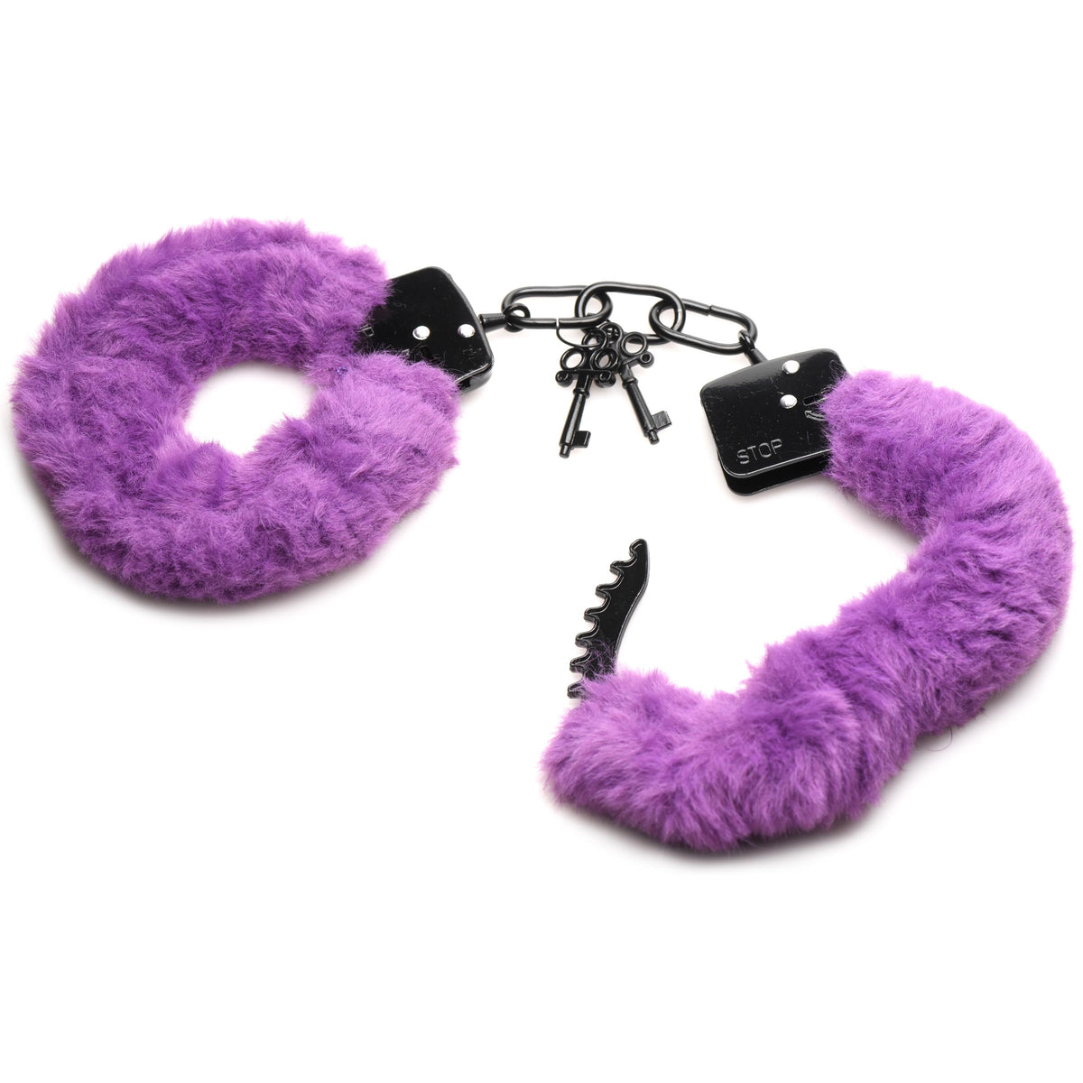 Cuffed in Fur Furry Handcuffs - Purple – restraints and cuffs, Metal (view 6)