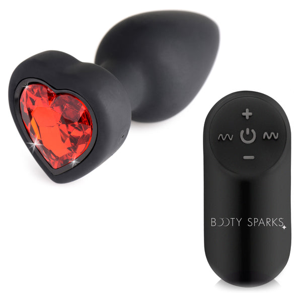 28X Vibrating Silicone Red Heart Anal Plug - Small – butt plug, Silicone