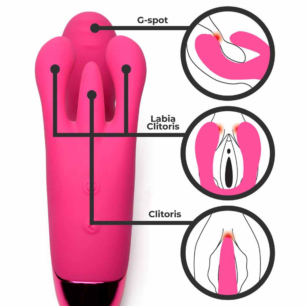 10X Triple Rabbit Silicone Vibrator - Pink – rabbit vibrator, Silicone (view 4)