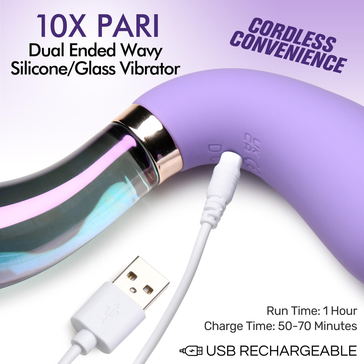 10X Pari Dual Ended Wavy Silicone and Glass Vibrator, Silicone (view 4)