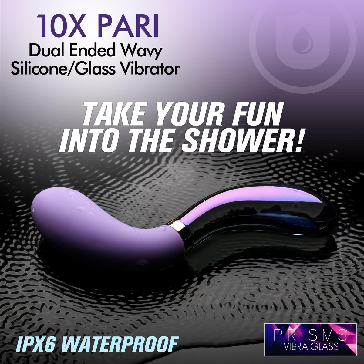 10X Pari Dual Ended Wavy Silicone and Glass Vibrator, Silicone (view 3)