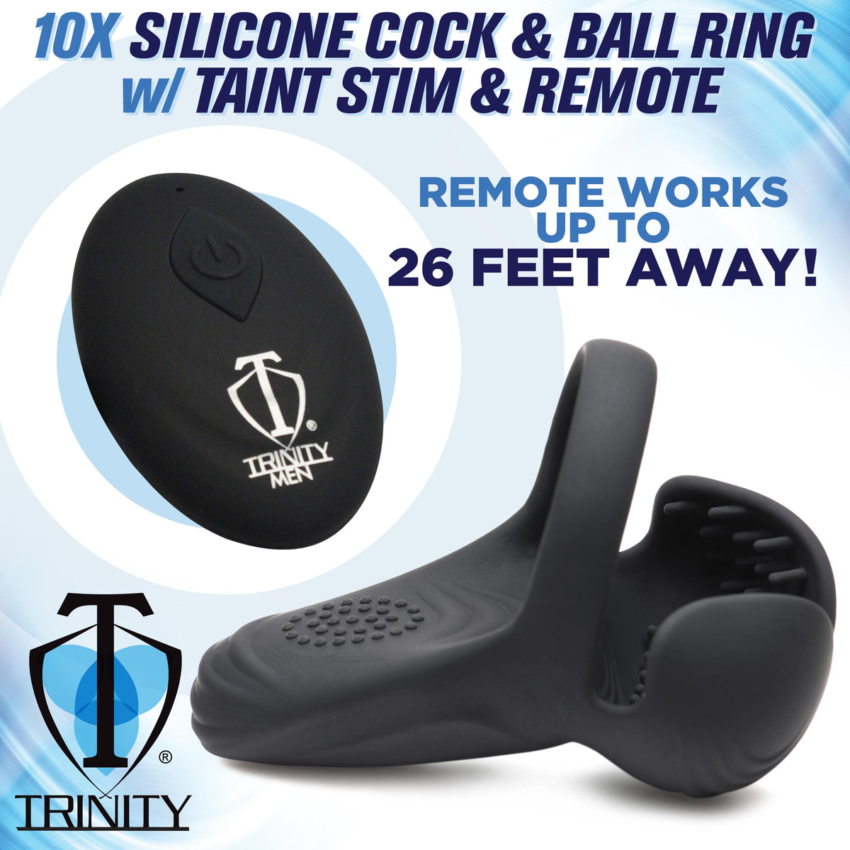 10X Vibrating Silicone Cock Ring with Taint Stim and Remote, Silicone (view 3)