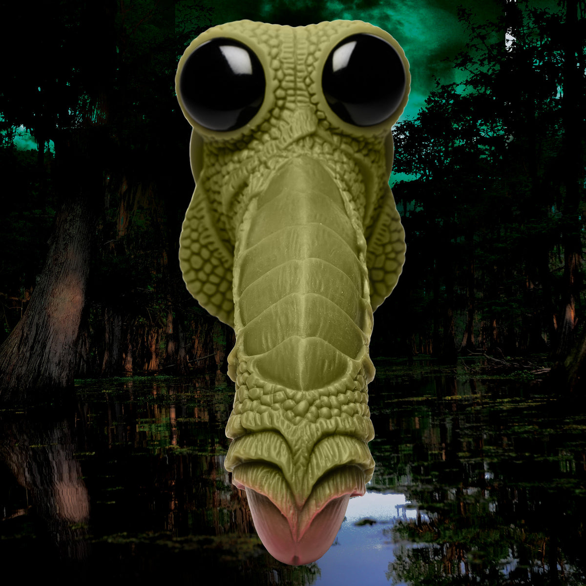 Swamp Monster Green Scaly Silicone Dildo, Silicone