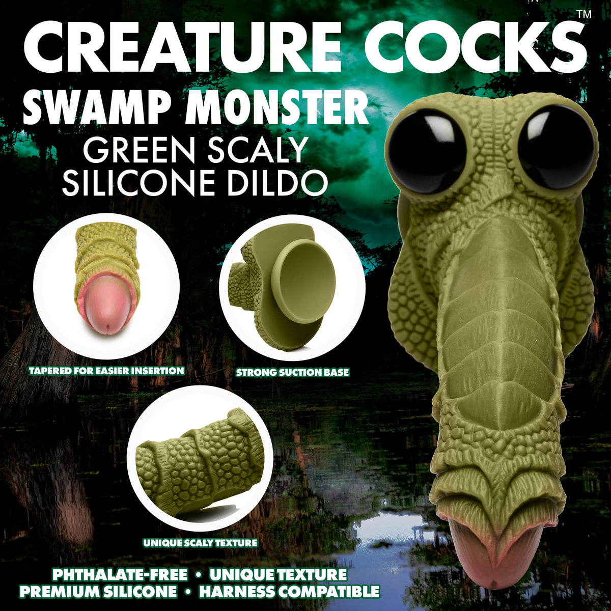 Swamp Monster Green Scaly Silicone Dildo, Silicone (view 2)