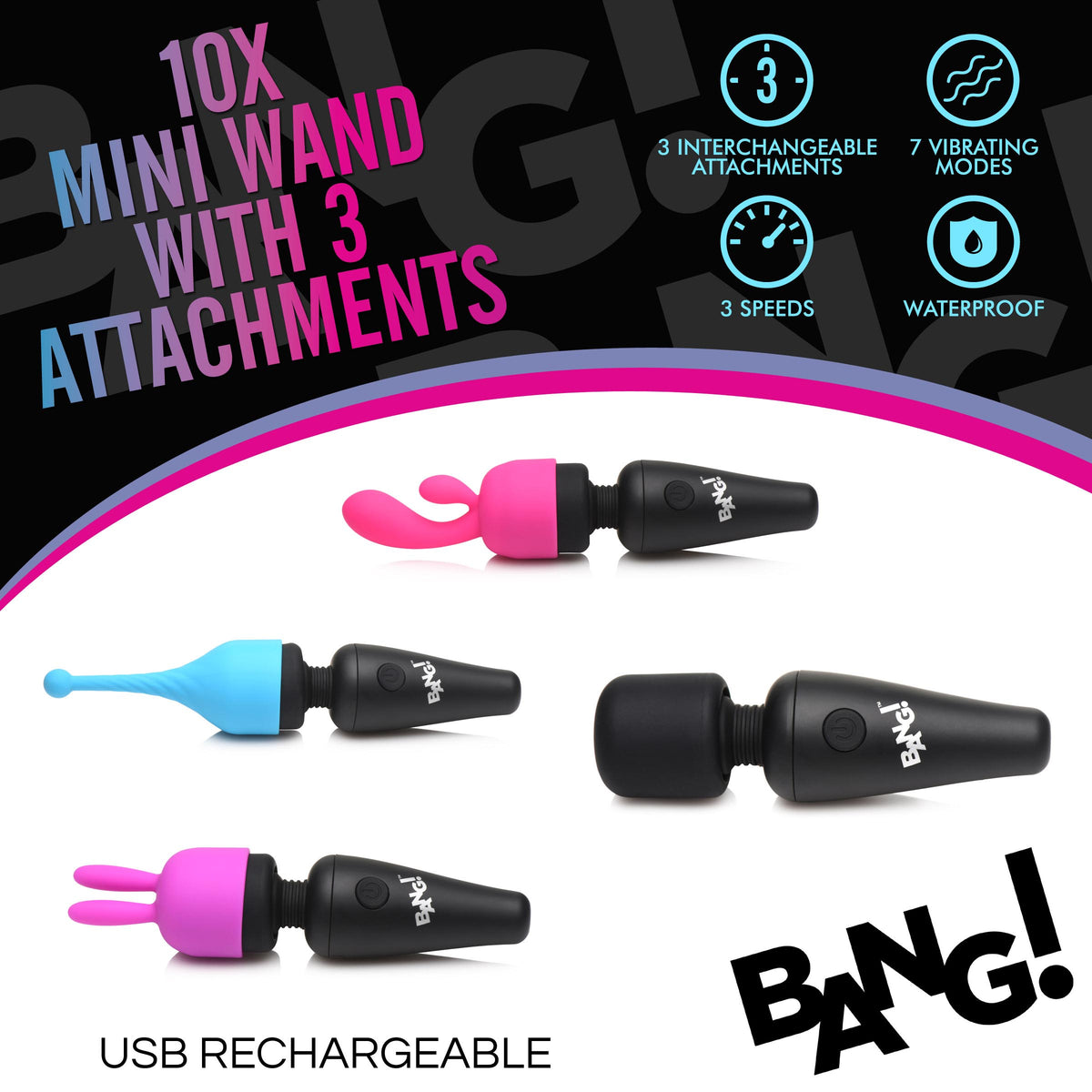 10X Mini Wand with 3 Attachments – wand massager, Silicone (view 2)