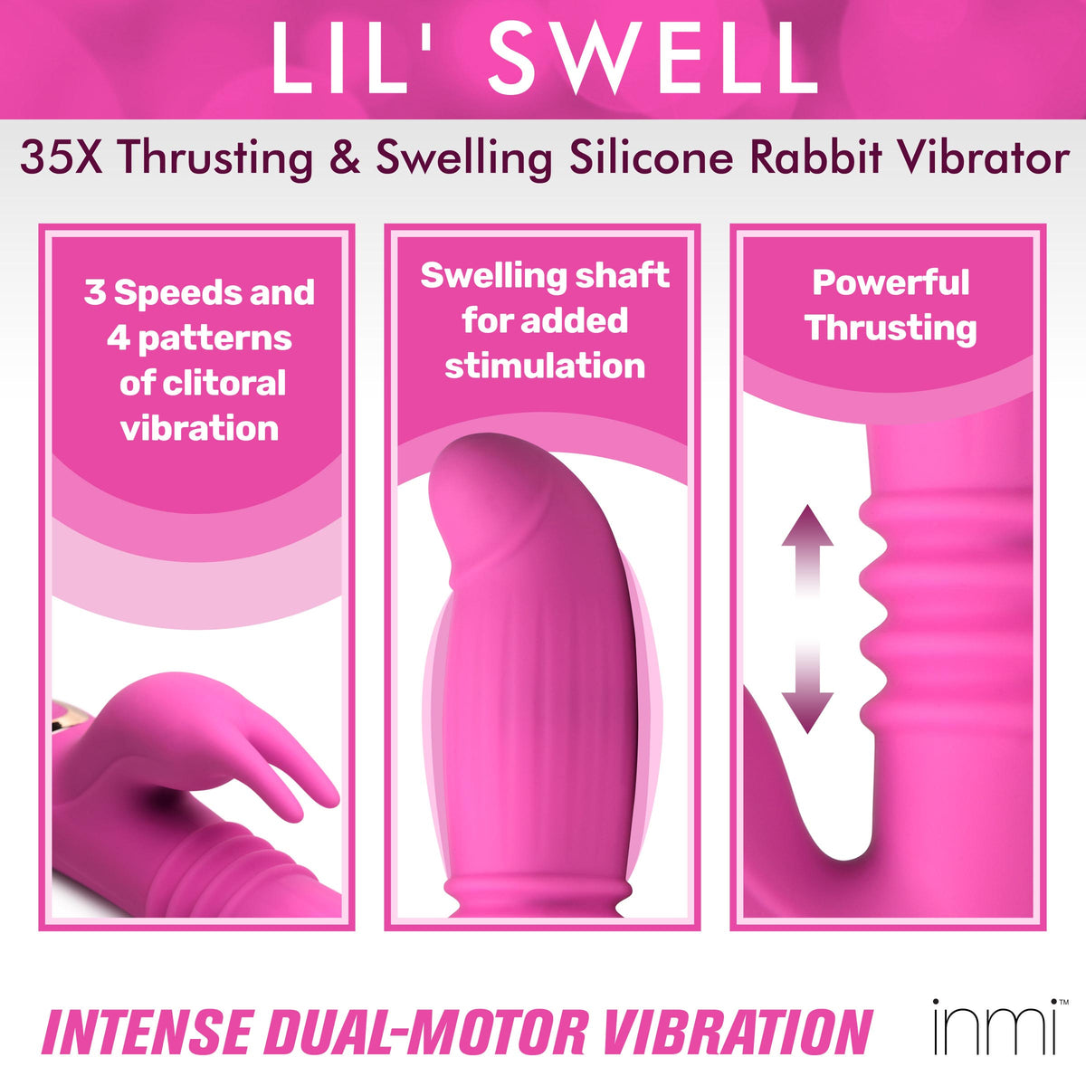 35X Lil Swell Thrusting and Swelling Silicone Rabbit Vibrator, Silicone (view 2)