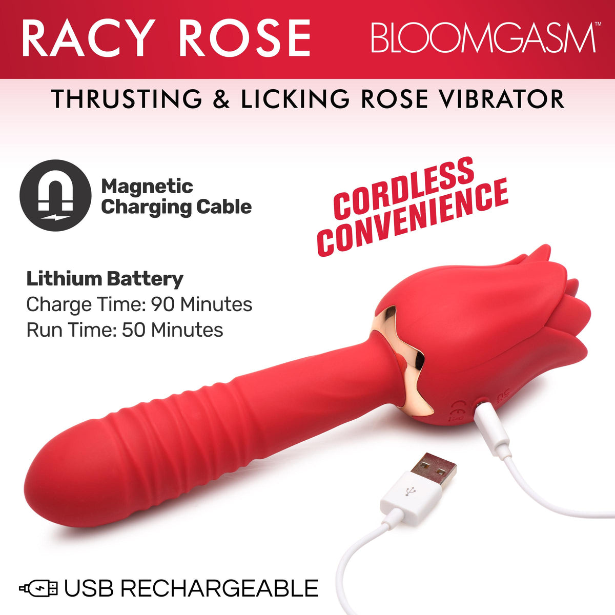 Racy Rose Thrusting and Licking Rose Vibrator – clitoral suction toy, Silicone (view 5)