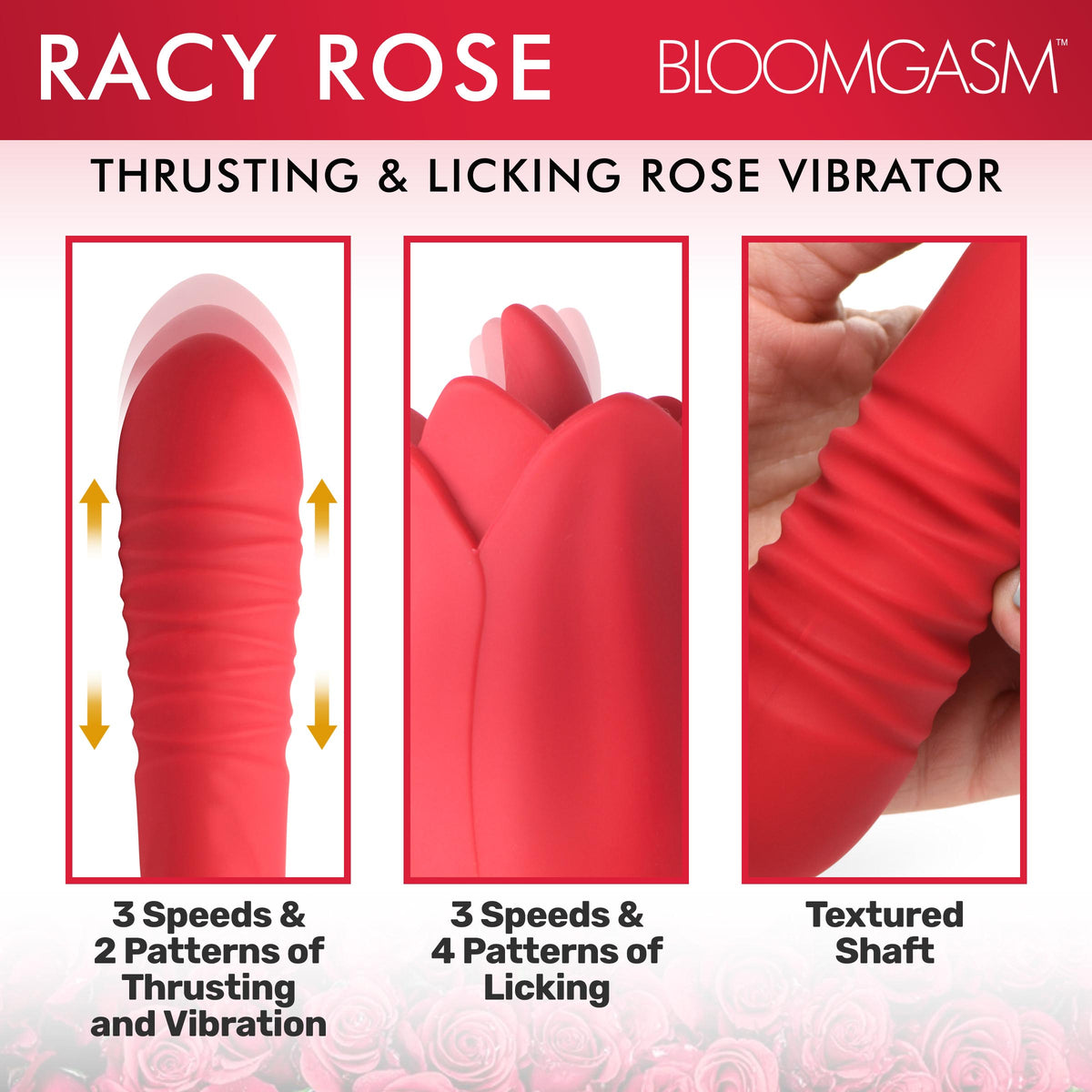 Racy Rose Thrusting and Licking Rose Vibrator – clitoral suction toy, Silicone (view 3)