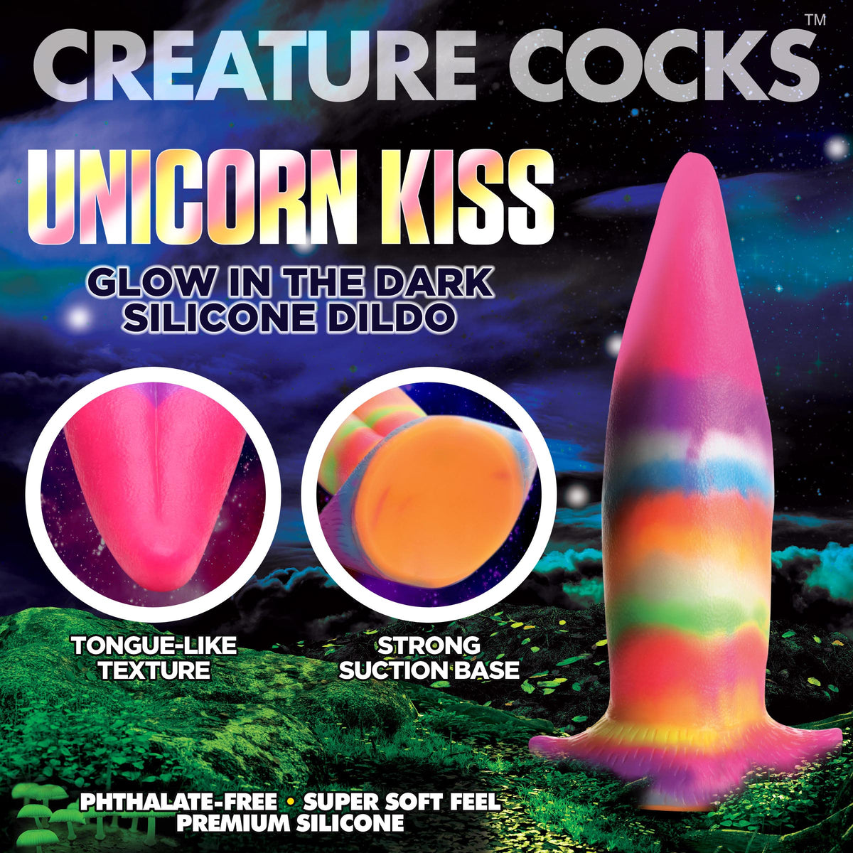 Unicorn Kiss Unicorn Tongue Glow-in-the-Dark Silicone Dildo – clitoral suction toy, Silicone (view 2)