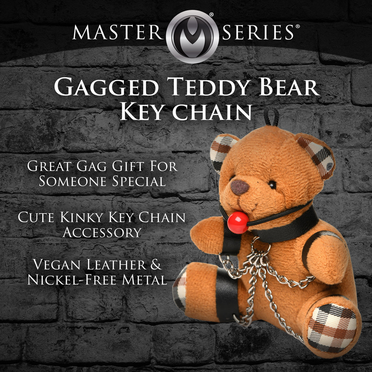 Gagged Teddy Bear Keychain, Metal (view 2)