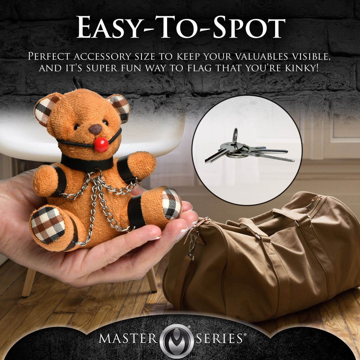 Gagged Teddy Bear Keychain, Metal (view 6)