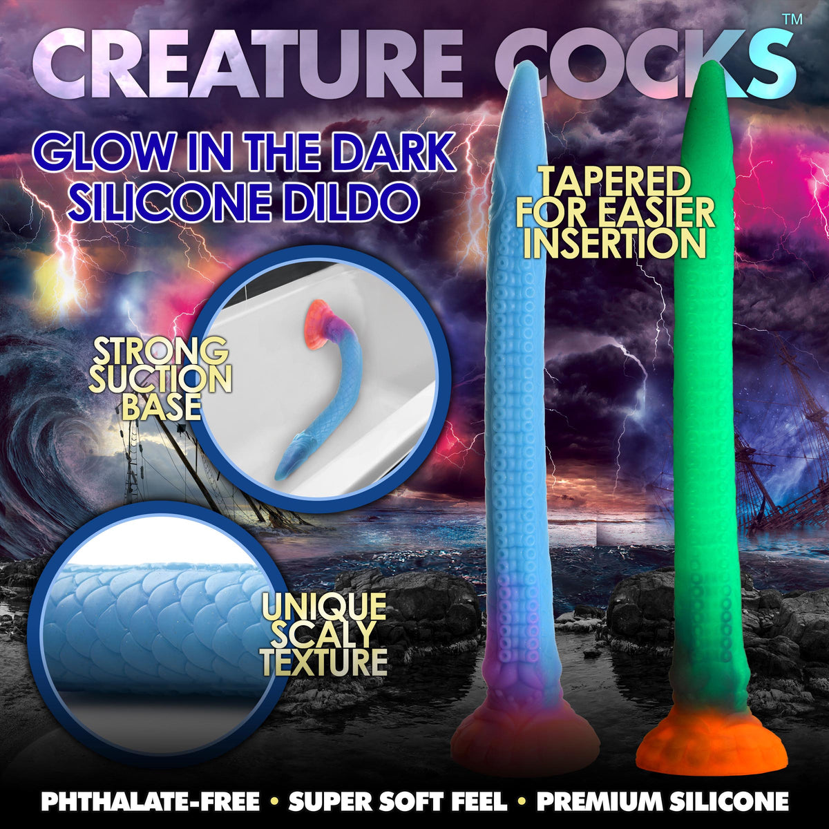 Makara Glow-in-the-Dark Silicone Snake Dildo, Silicone (view 3)
