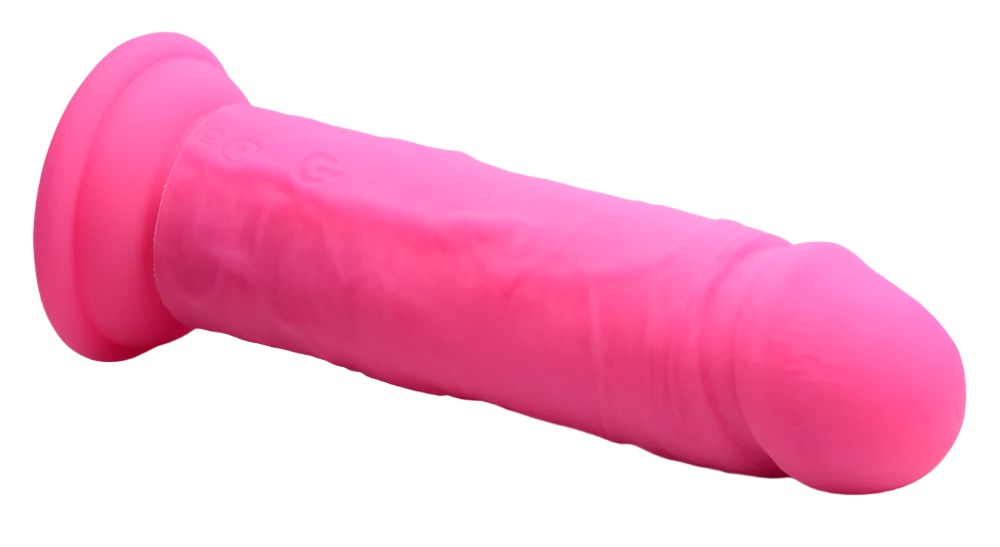 Pink Realistic Vibrators, 28-speed, silicone material, angled view