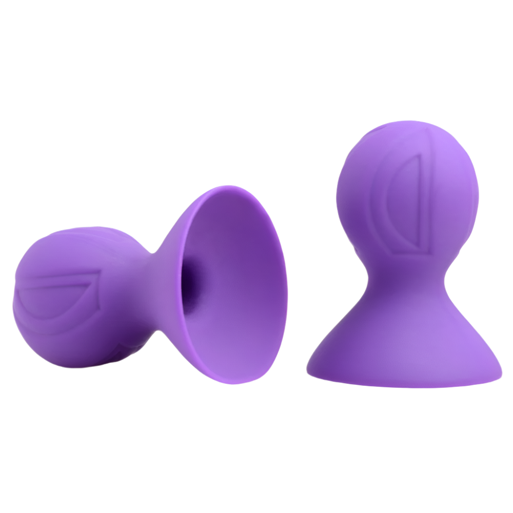 Violets nipple toys in purple, silicone suckers, angled close-up