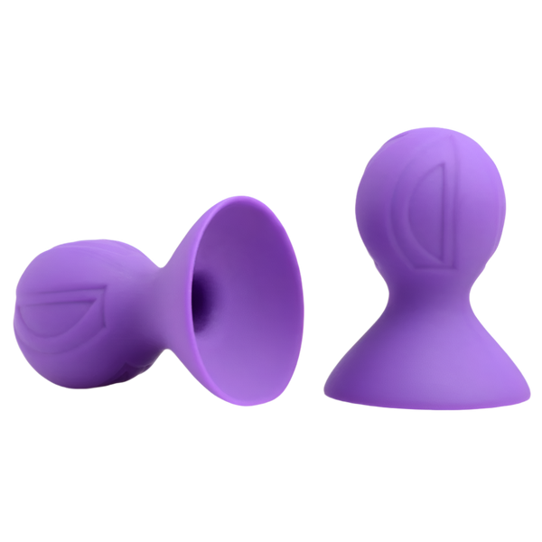 Violets nipple toys in purple, silicone suckers, angled close-up