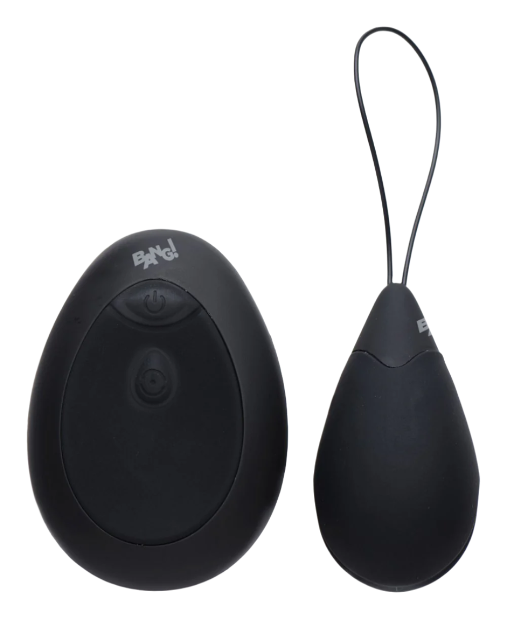 Black 10-speed silicone egg vibrators, smooth design, side view