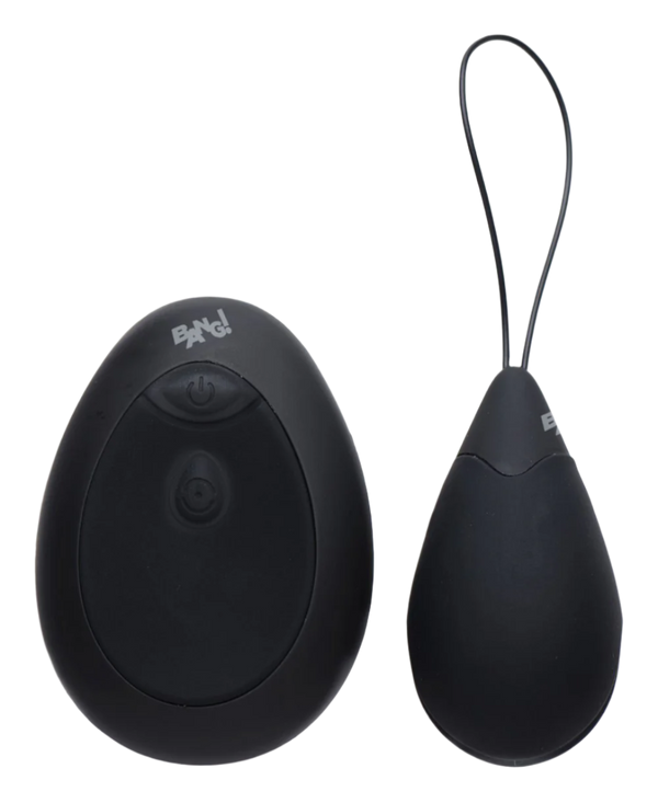 Black 10-speed silicone egg vibrators, smooth design, side view