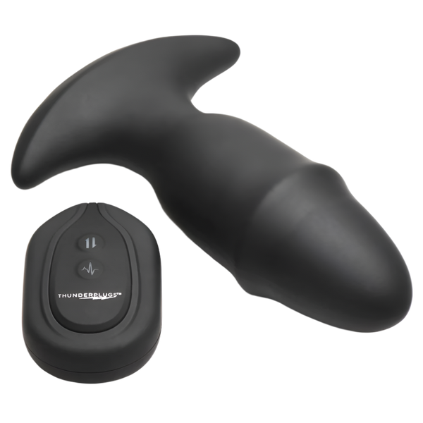 Black 10-speed sliding ring silicone remote control vibrators, side view