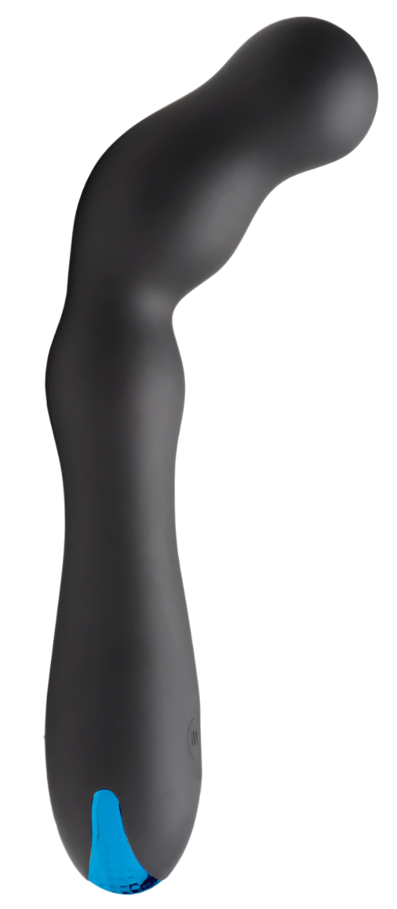 Black Anal Vibrator - Side view of 12 speed silicone beaded design