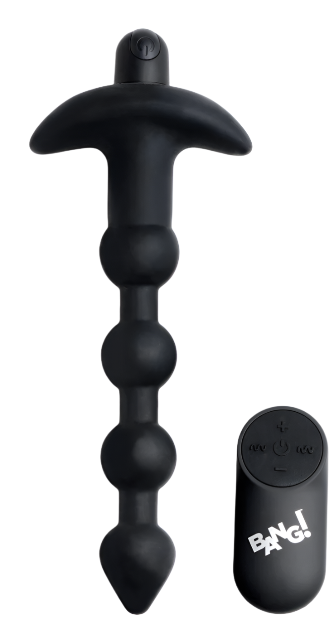 Black Anal Vibrator with remote control, side view