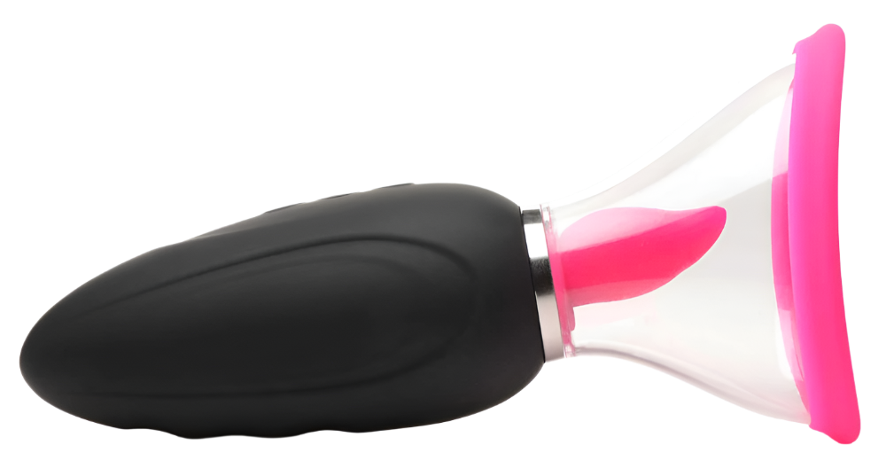 Black mini tongue vibrator with 10-speed licking angled side view