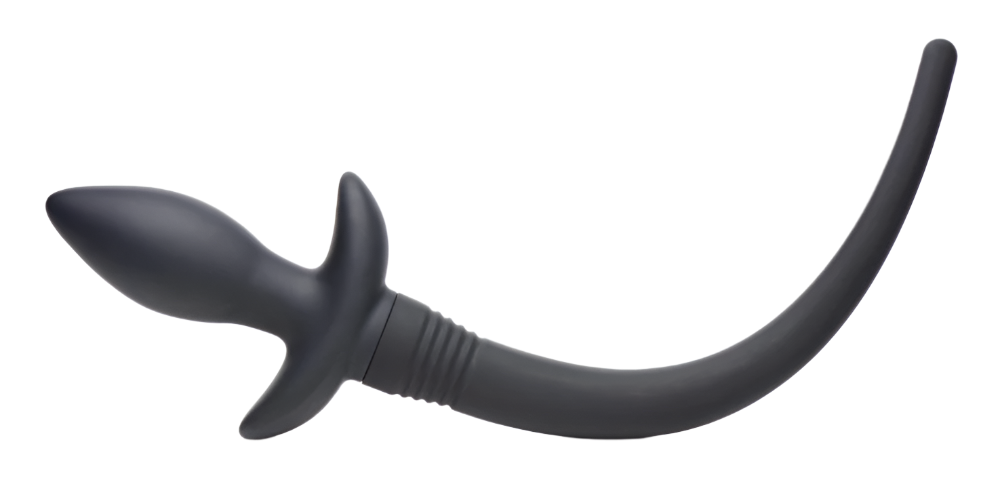 Black puppy tail anal plug, remote control vibrators, side view