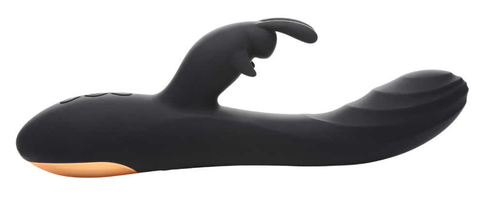 Side view of Black Silicone Rabbit Vibrator with Dual Motors