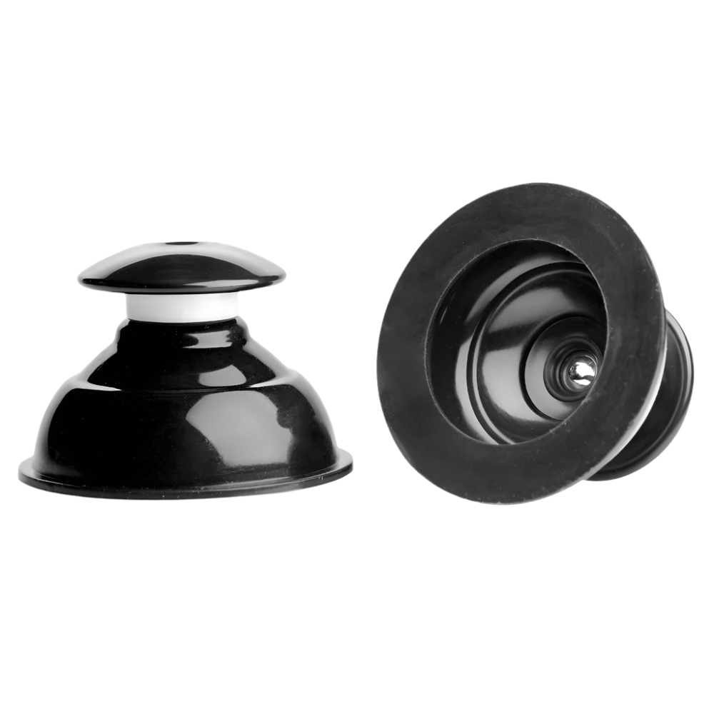 Black silicone nipple toys with extreme suction, side view, ergonomic design