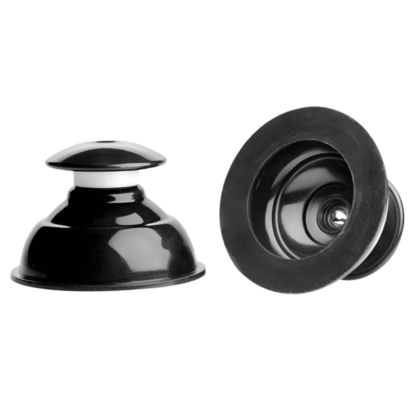 Black silicone nipple toys with extreme suction, side view, ergonomic design