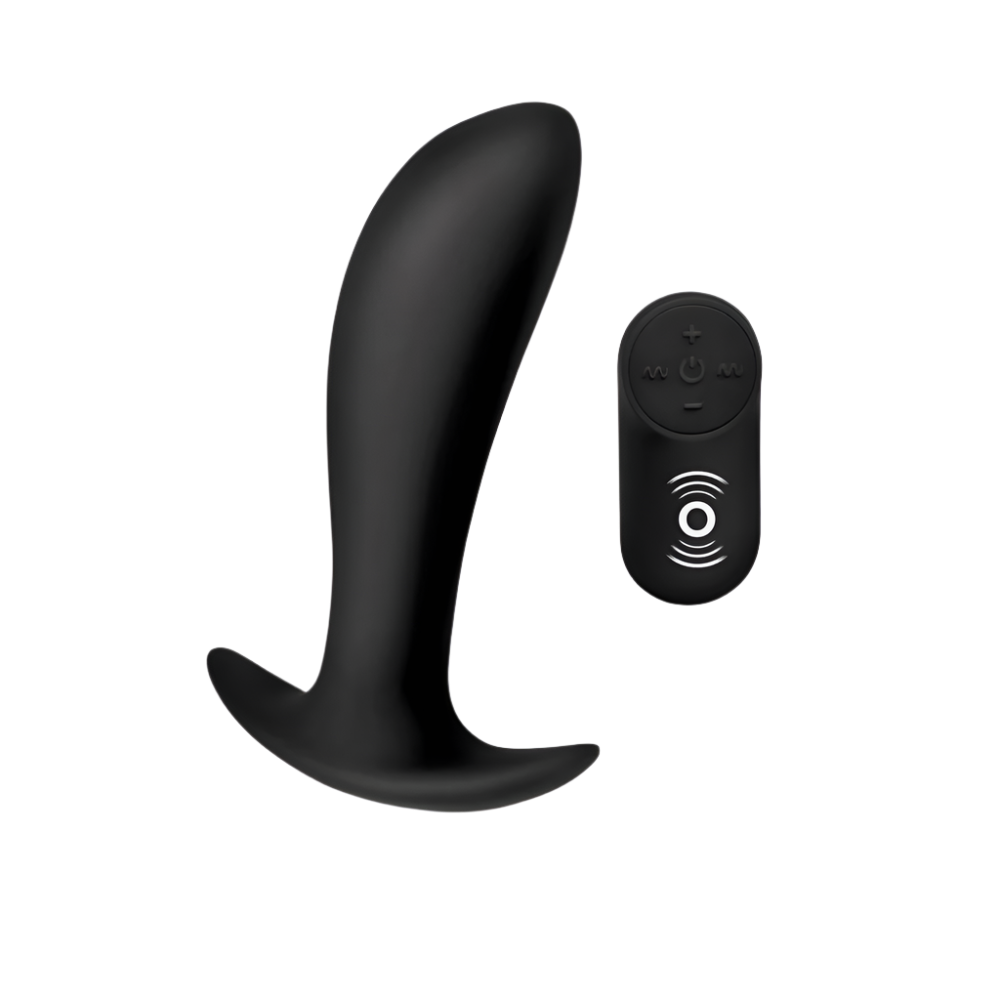 Black silicone prostate remote control vibrators angled side view