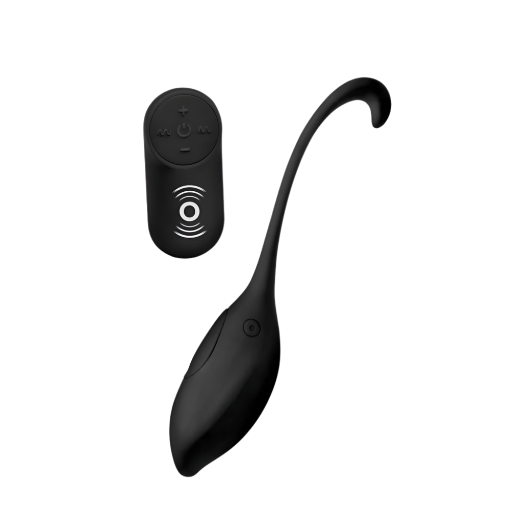 Black silicone vibrating egg, remote control vibrators side view