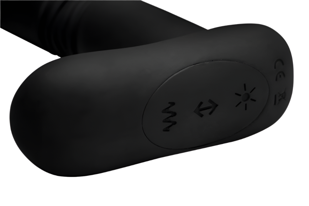 Black Thrusting Vibrator angled view with ergonomic design