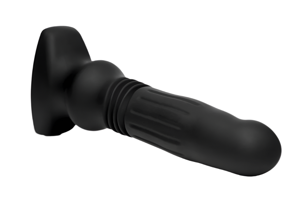 Black Thrusting Vibrator with swelling feature side view