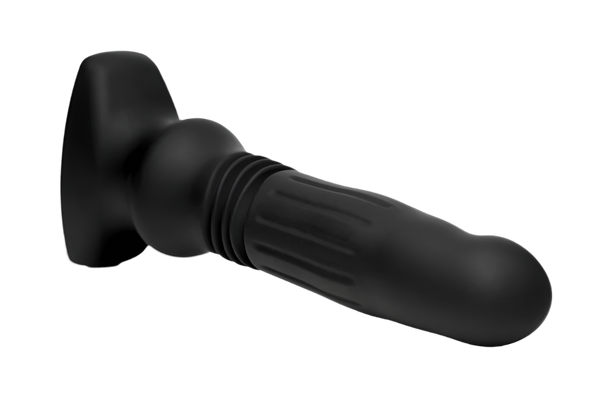 Black Thrusting Vibrator with swelling feature side view