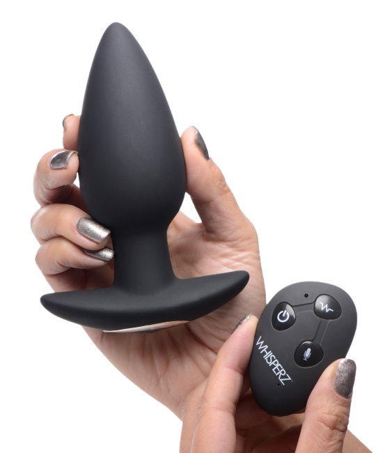 vibrating butt plug with remote in hands for a size reference numen wellness