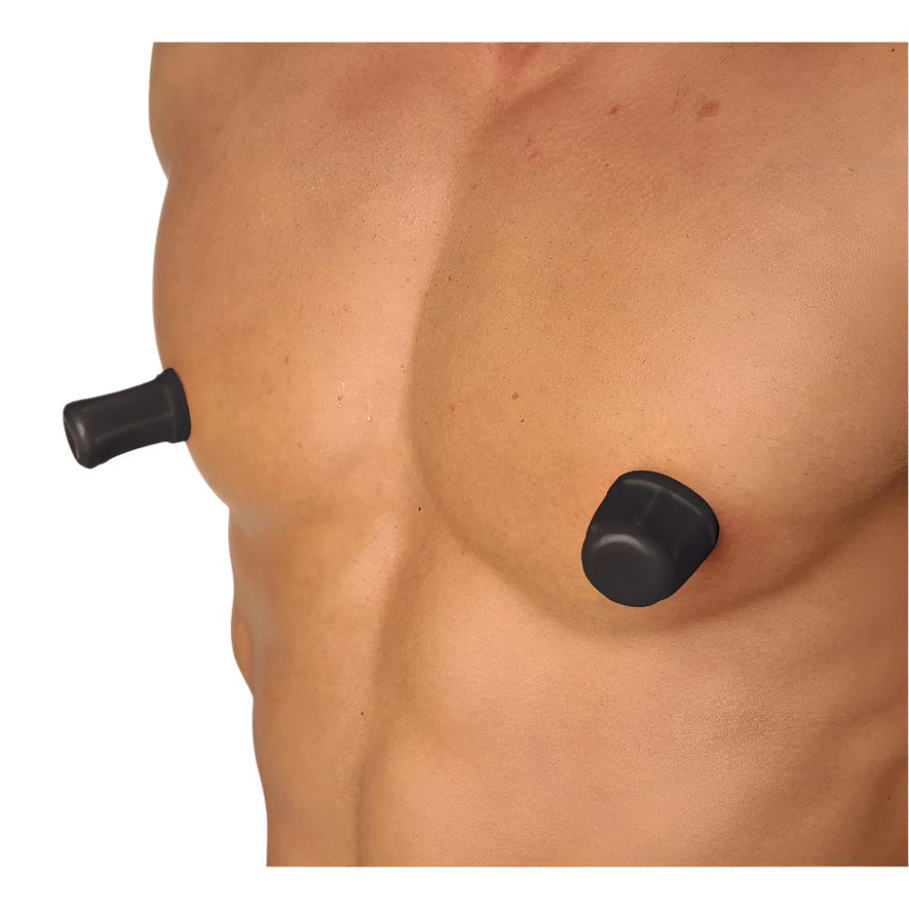 Black Viper nipple toys with strong suction feature, side view