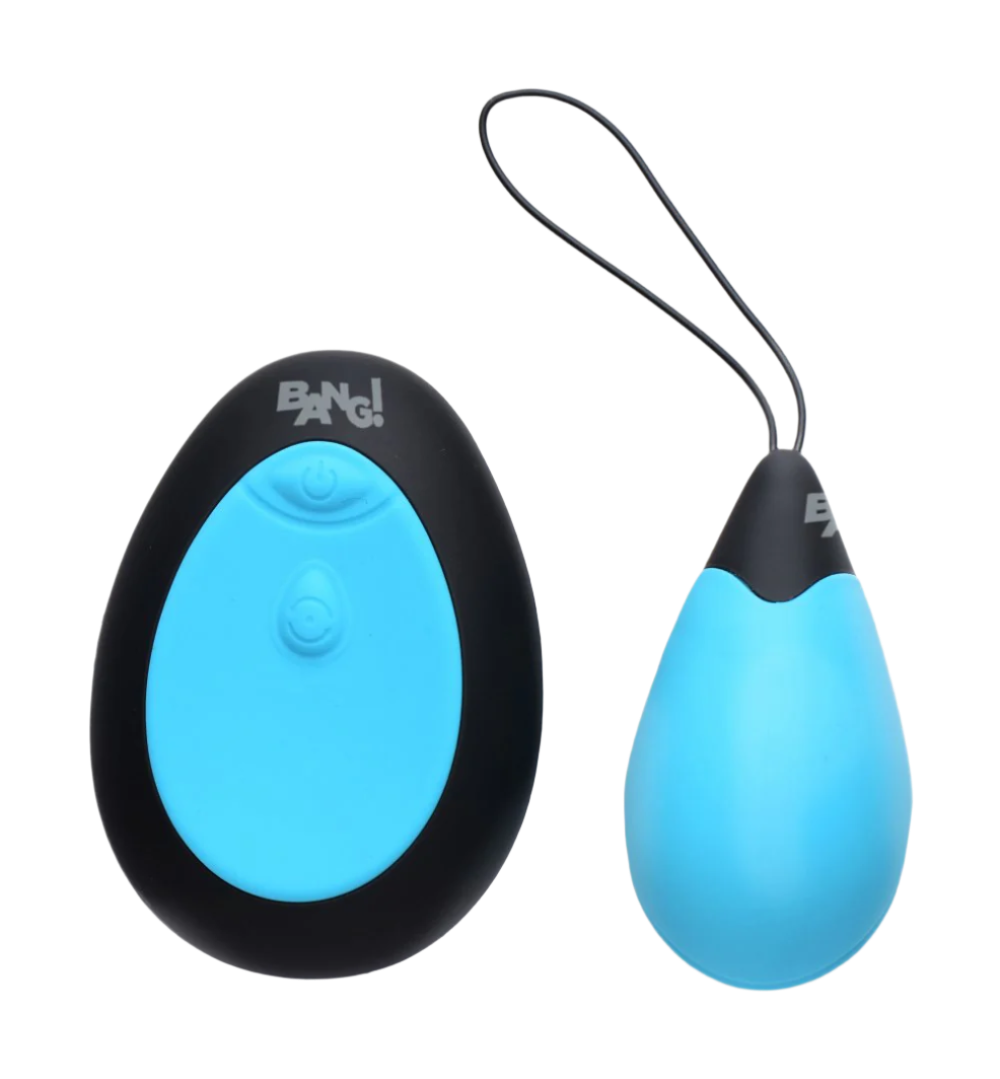 Blue 10-speed silicone egg vibrators, smooth design side view