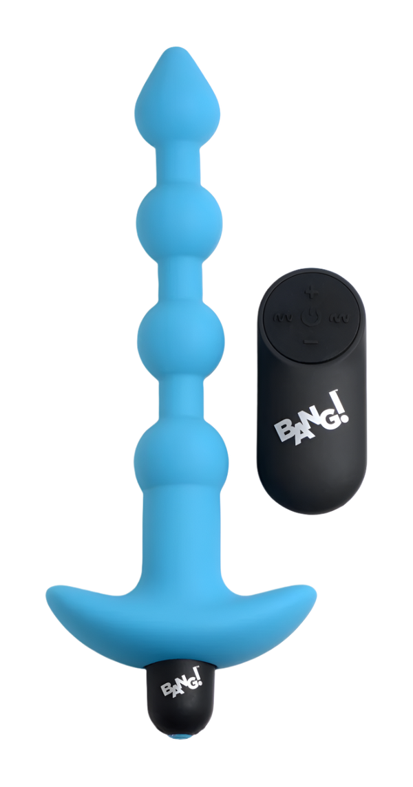 Blue Anal Vibrator with remote control, angled view