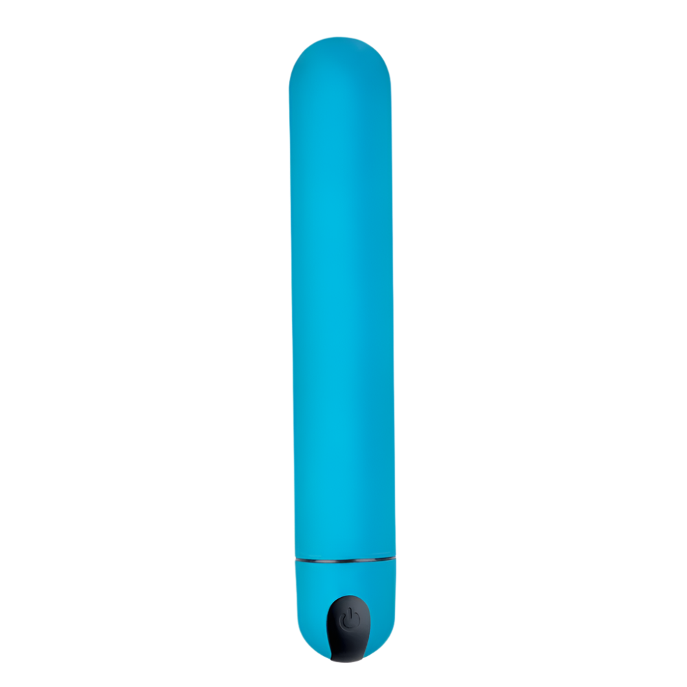 Blue Bullet Vibrator with sleek design on a soft surface