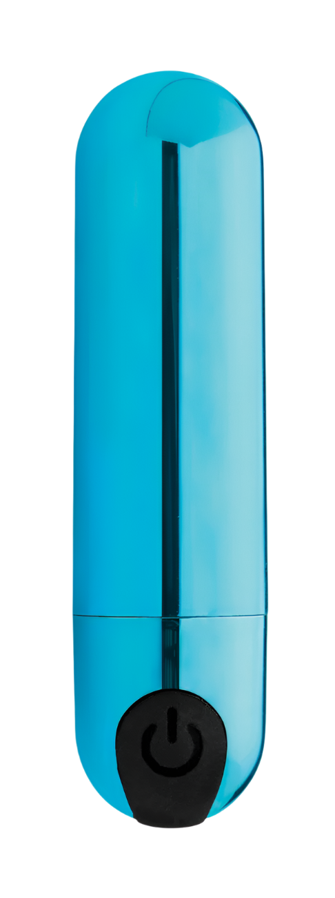 Blue metallic bullet vibrator with sleek design view