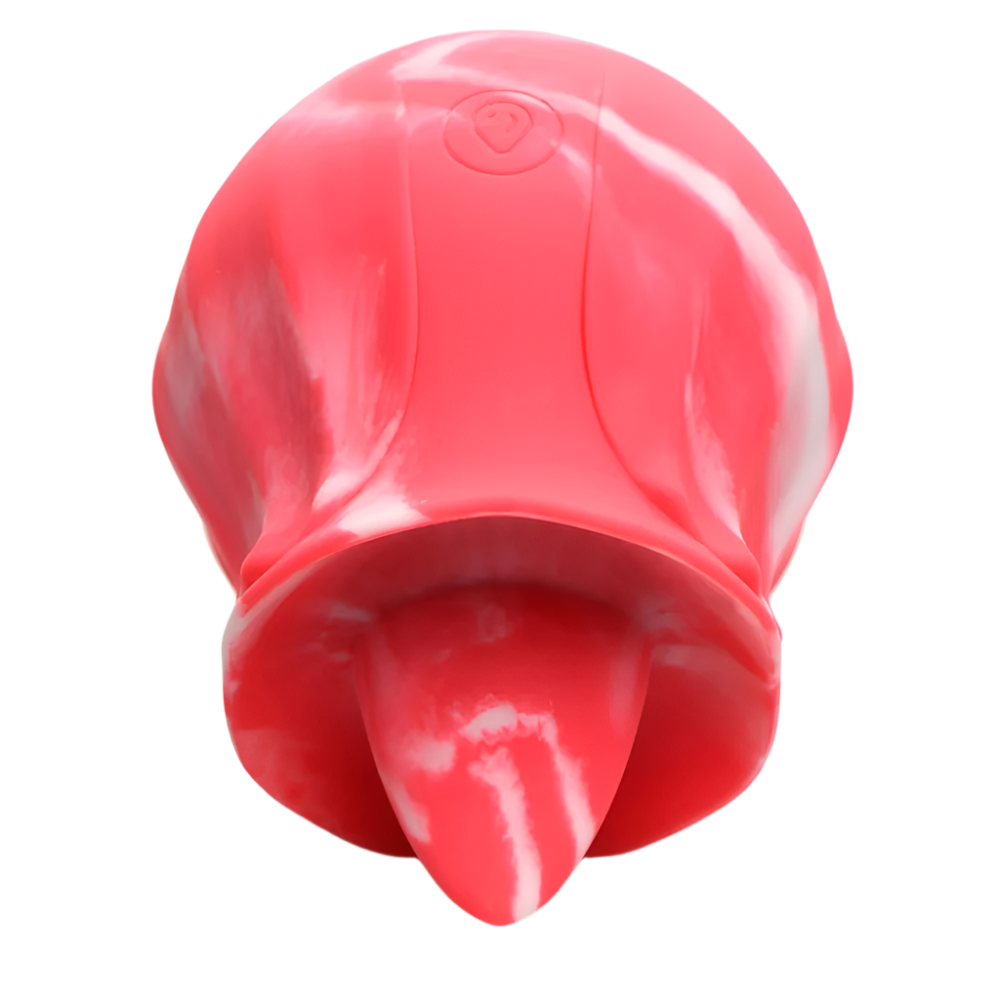 10-speed pink tongue vibrator, close-up of twirl and licking tip