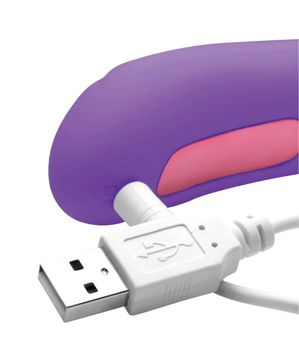 Close-up of purple clitoral suction vibrators highlighting unique design with USB Charger