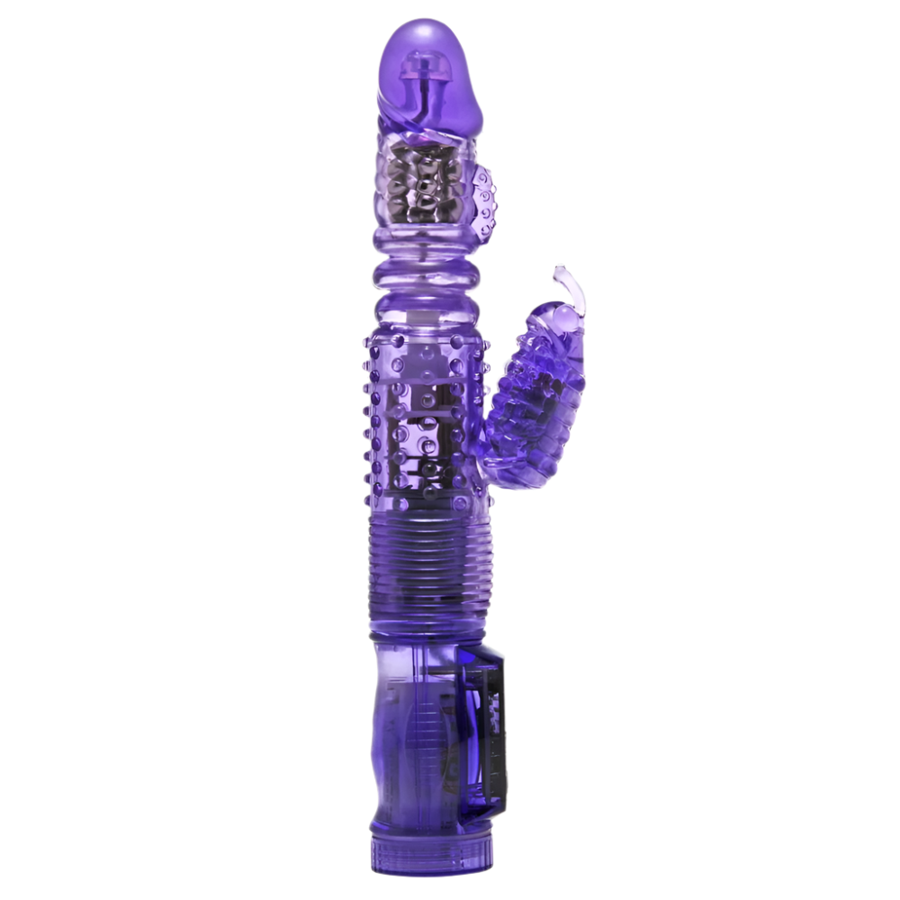 Close-up of Purple Rabbit Vibrator with Textured Beads and Thrusting Feature