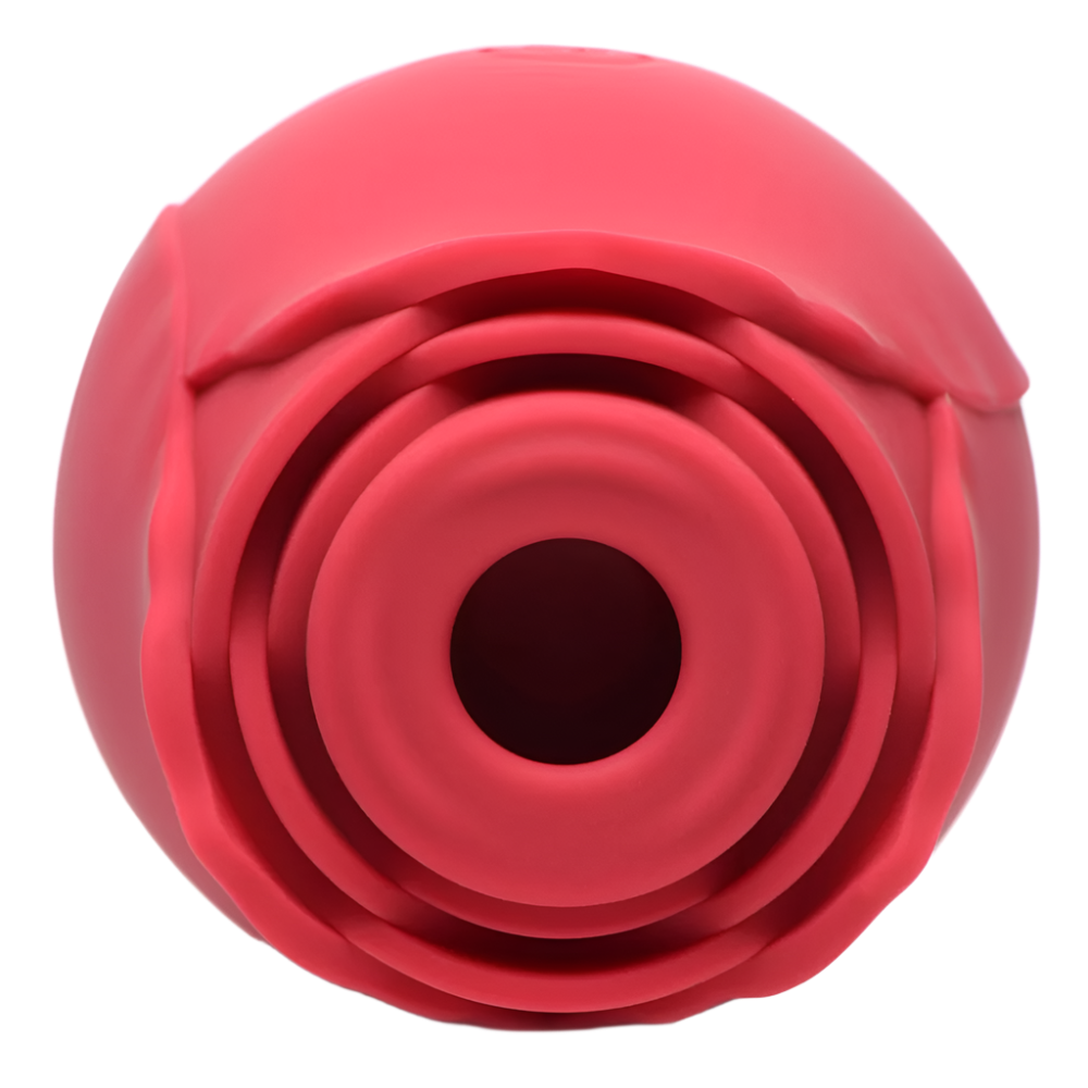 Close-up of the Red Rose Vibrator, featuring silicone and ABS materials