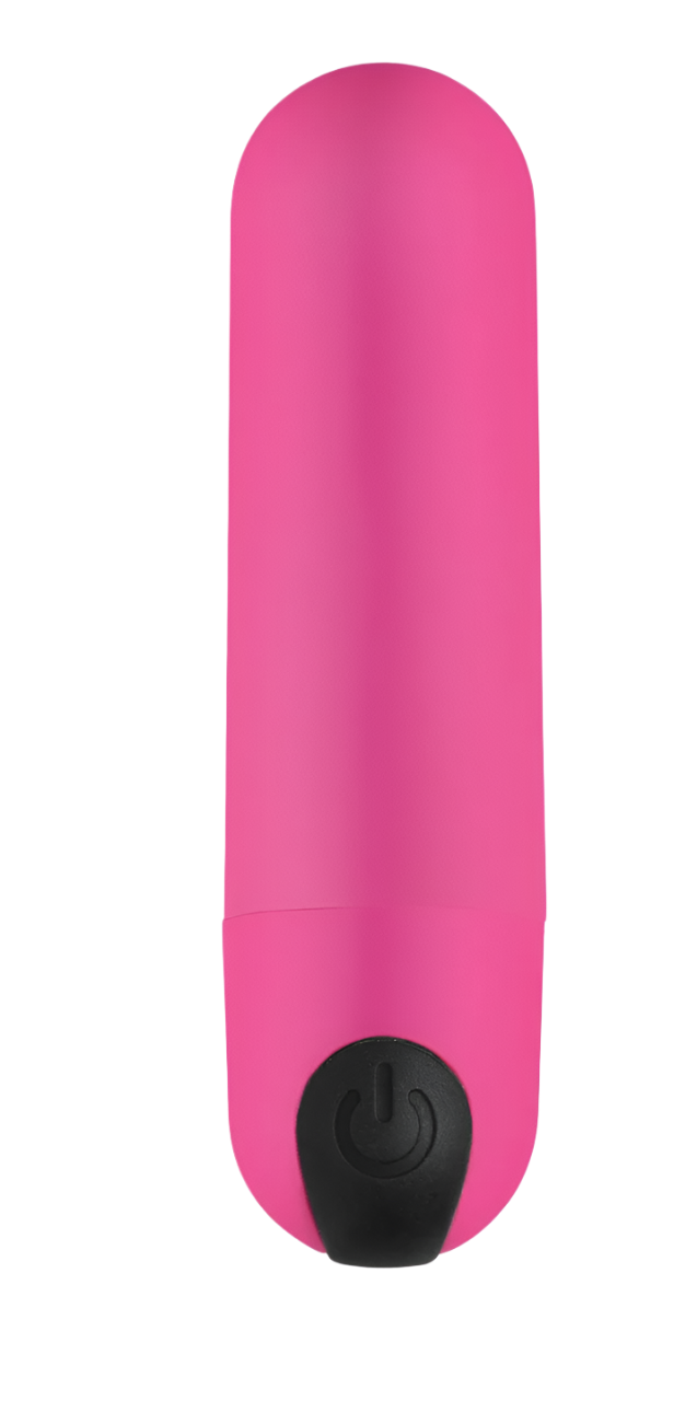 Close-up of the pink bullet vibrator with remote control feature.